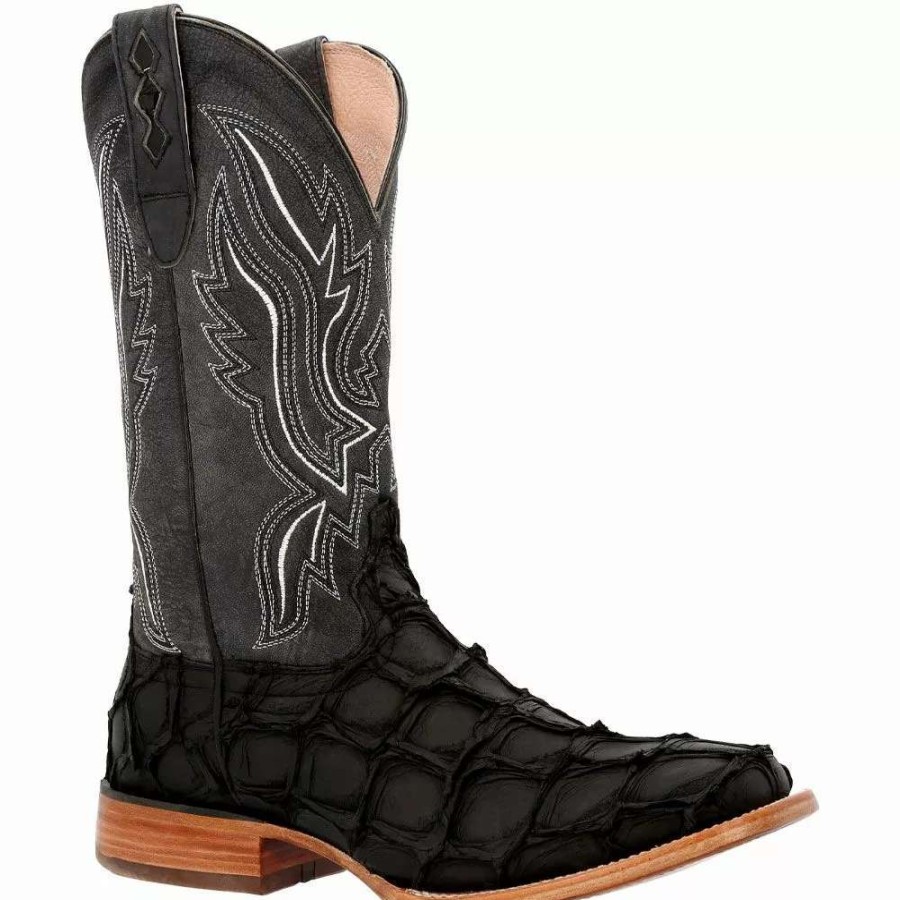 Mens Western Boots * | Durango Boots Durango Premium Exotics Black Pirarucu 12" Mens Western Boots